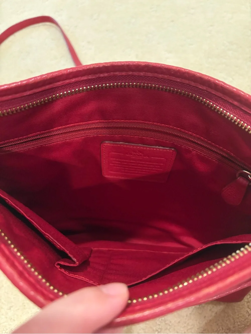 Coach Red Pebbled Leather Crossbody Bag with Slim Strap